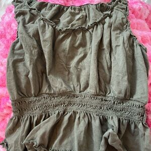 American Eagle Outfitters Army Green Ruffled Tank Top
